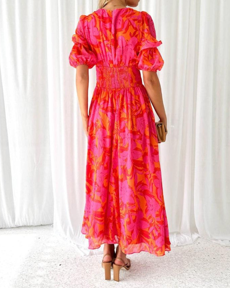 Clara – Abito Maxi Elegante con Maniche a Palloncino