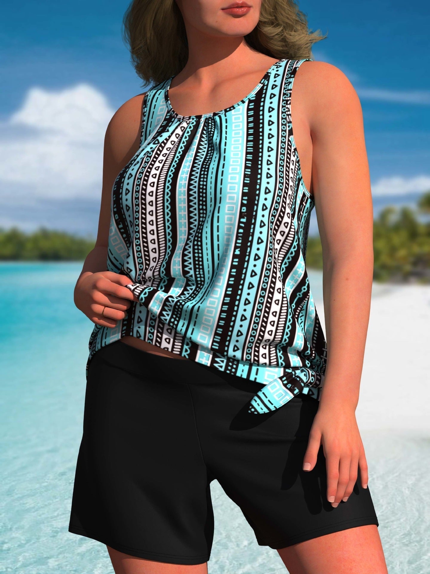 Elegante Tankini a Vita Alta con Stampa Tropicale I Ultimo Giorno 80% di Sconto!