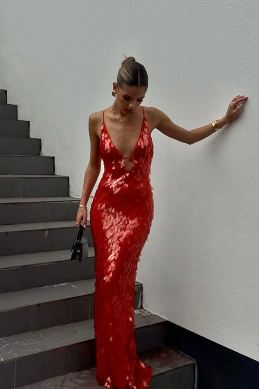 Kalea - Abito senza schiena con paillettes scintillanti