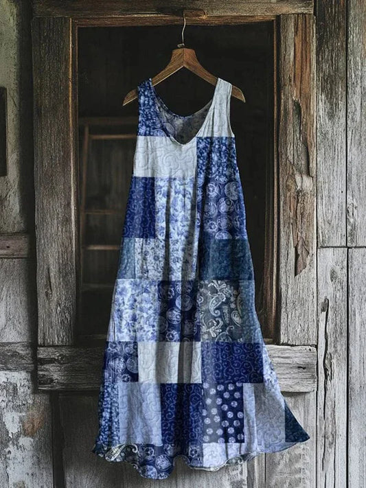 Garance – Abito motivo patchwork blu
