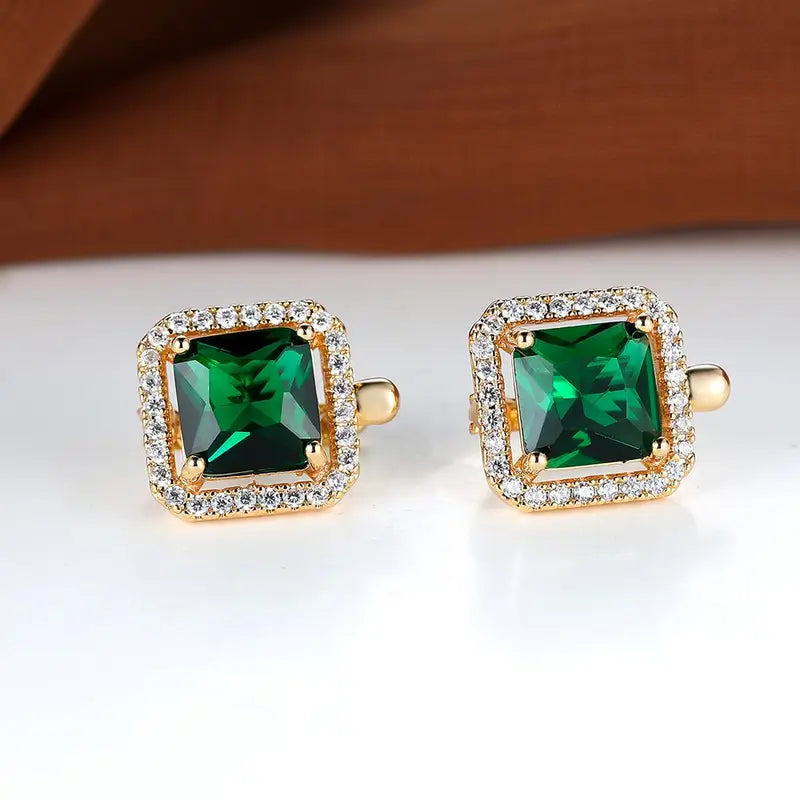 Orecchini in Oro con Zirconia Verde Quadrata