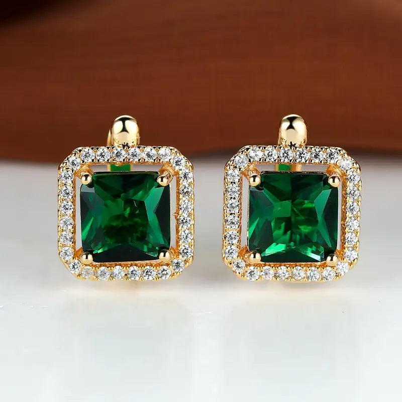 Orecchini in Oro con Zirconia Verde Quadrata