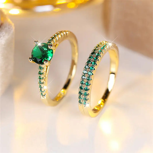 Set Anello Duo Serena in Oro con Smeraldo