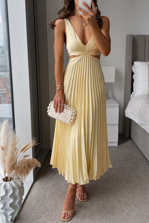 Sarai - Abito Maxi in Colore Unito con Scollo a V alla Moda
