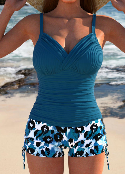 Linda I Set Tankini Elegante e Stiloso in Blu Pavo I Ultimo Giorno 80% di Sconto!