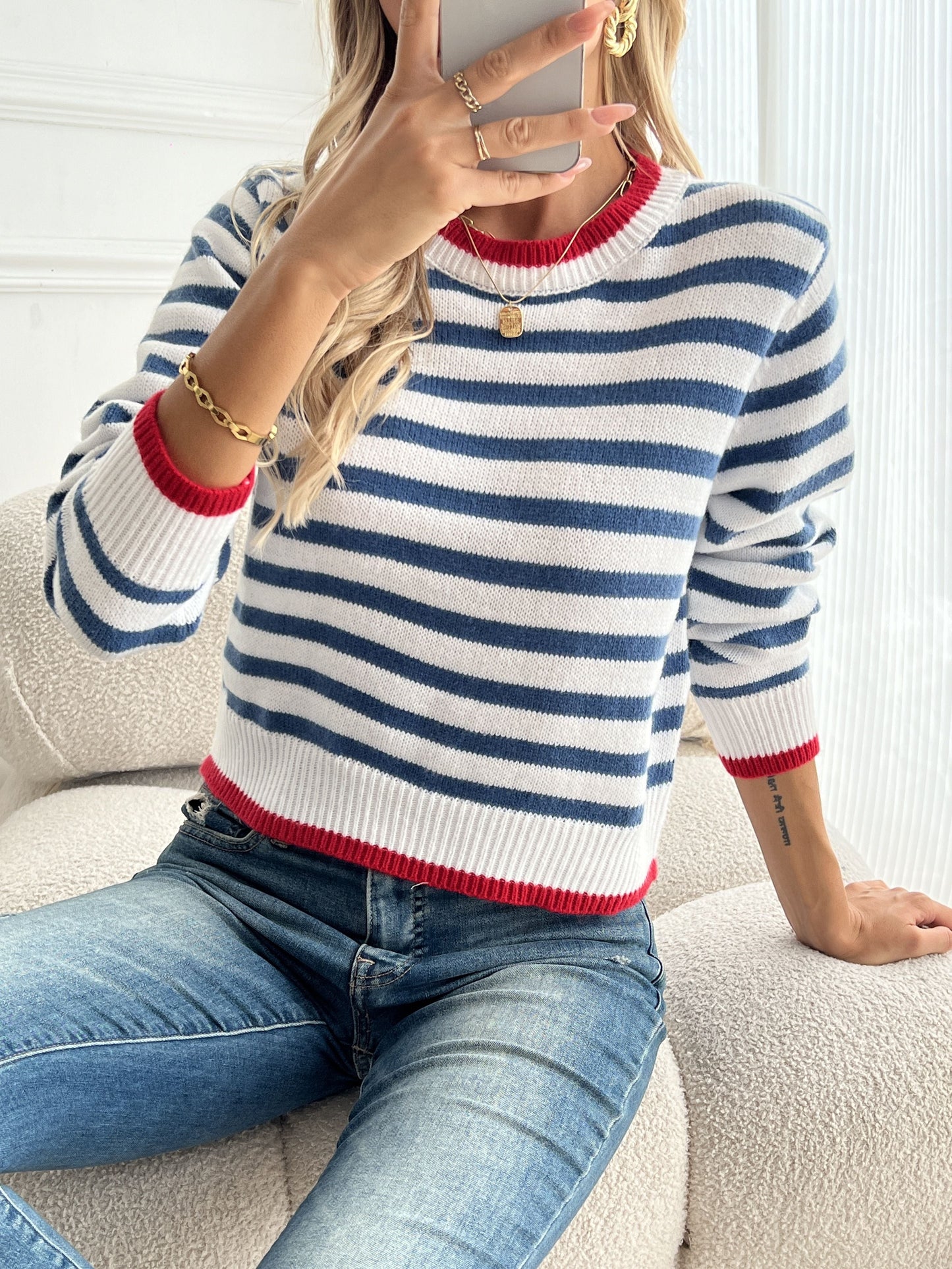Mary | Maglione a righe con colletto rotondo