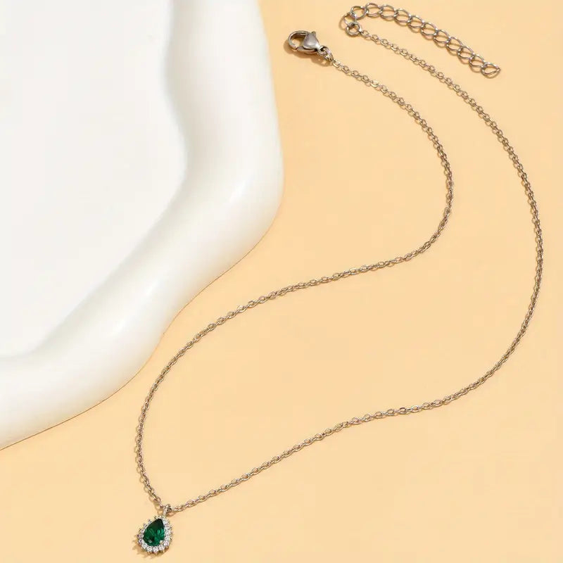 Collana a Goccia d'Acqua Verde