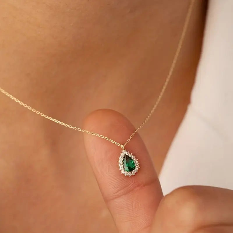 Collana a Goccia d'Acqua Verde