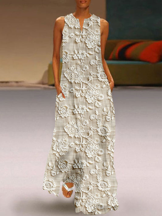 Xanthe - Abito Senza Maniche da Donna con Ricamo Floreale Vintage