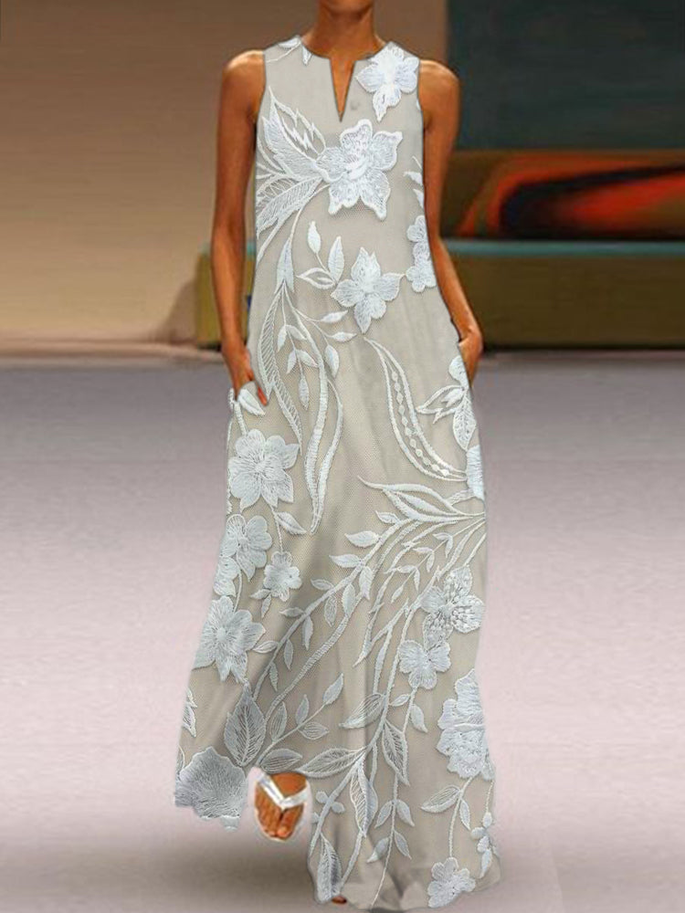 Eulalie - Elegante Abito Senza Maniche con Stampa Lussuosa