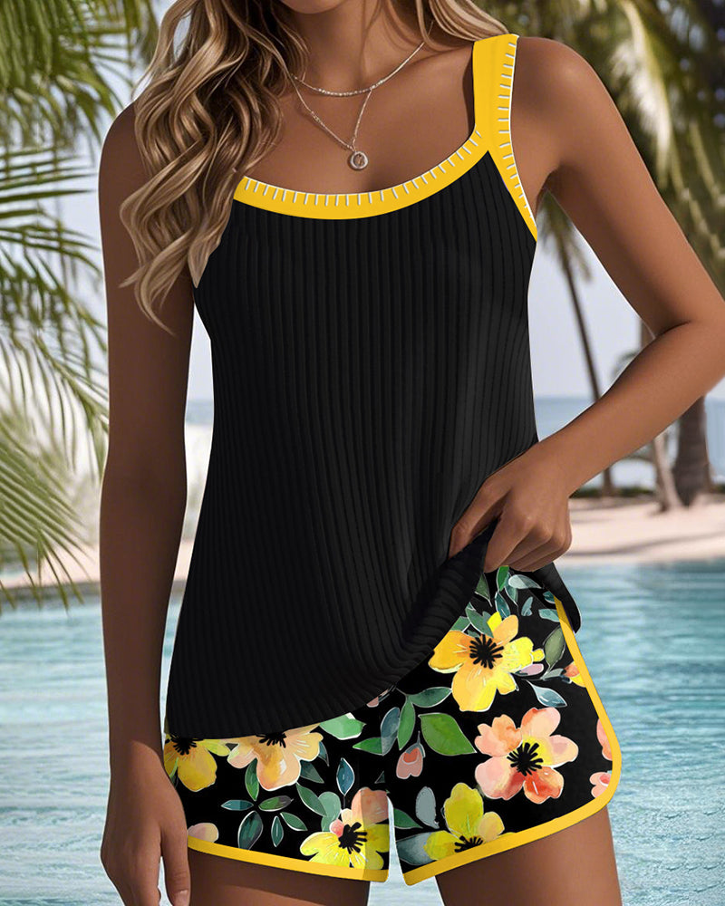 Birgitt – Tankini nero con fiori e pantaloni da spiaggia I Ultimo giorno 80% di sconto!