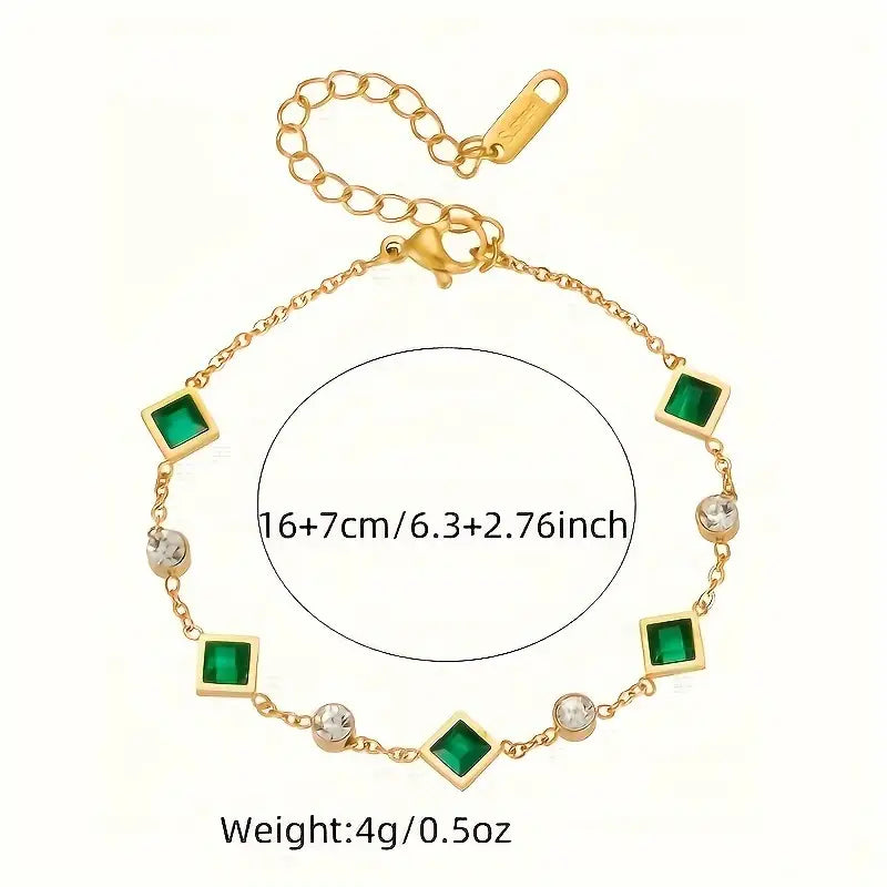 Bracciale in Zirconia Verde a Forma Quadrata