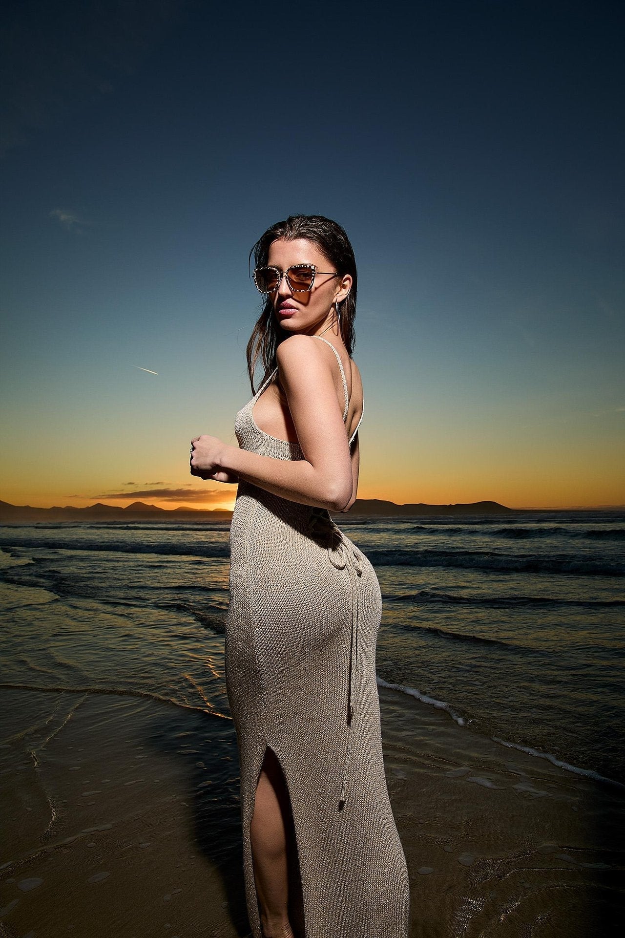 Marina™ | Maxi Dress in Maglia con Pizzo al Tramonto