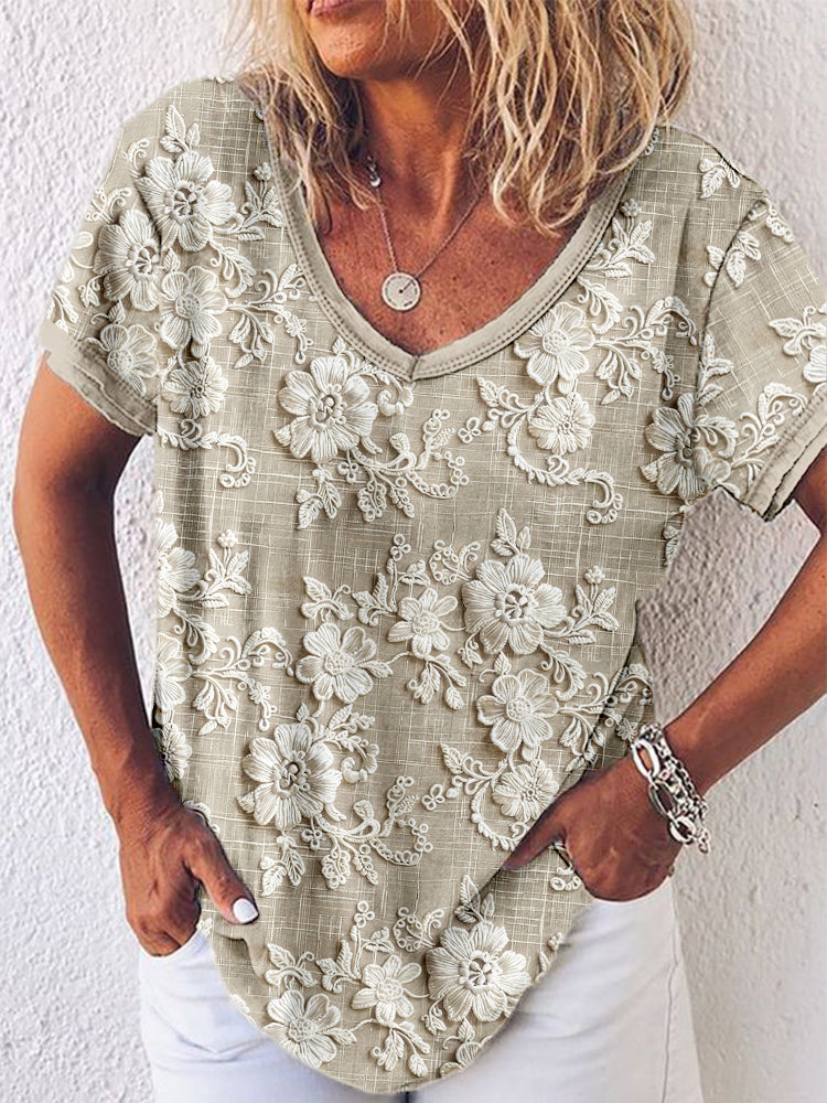 Senara - Top elegante con scollo a V e stampa floreale