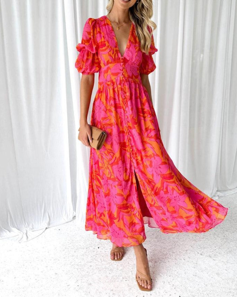 Clara – Abito Maxi Elegante con Maniche a Palloncino
