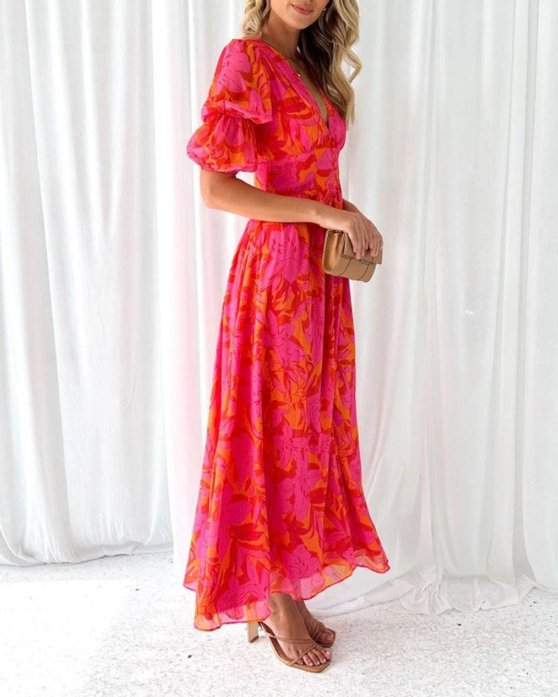 Clara – Abito Maxi Elegante con Maniche a Palloncino