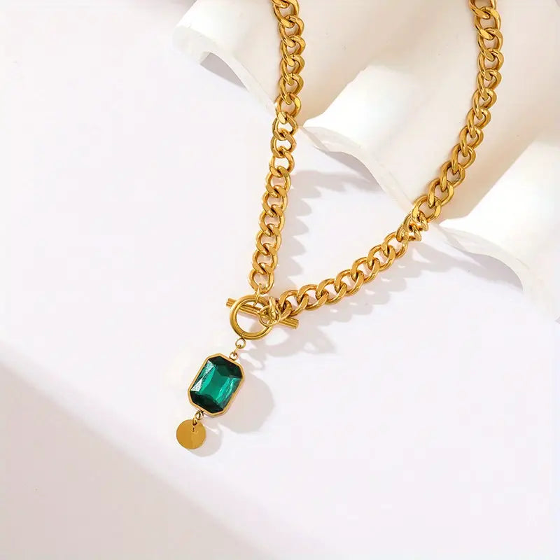 Collana con Pendente in Oro e Smeraldo a Catena Spessa