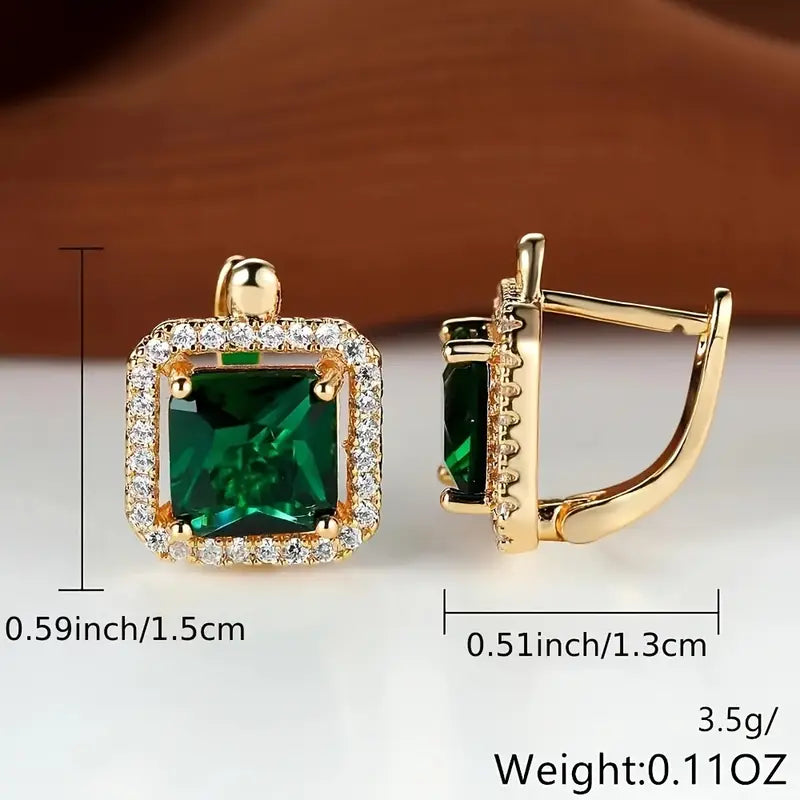 Orecchini in Oro con Zirconia Verde Quadrata