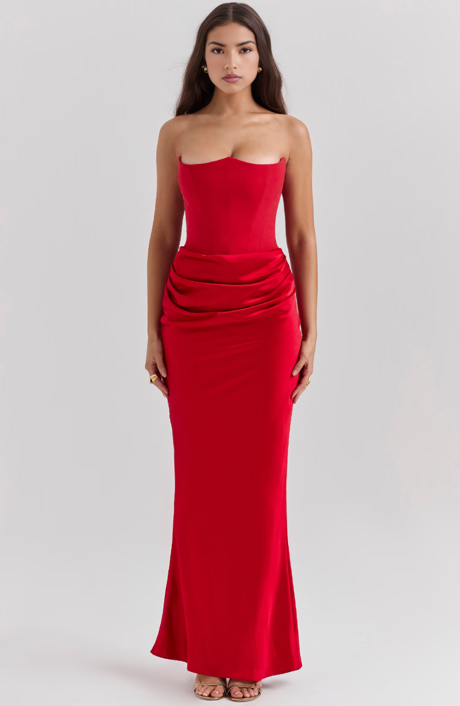 Hera - Elegante Abito da Festa Senza Spalline in Colore Unito