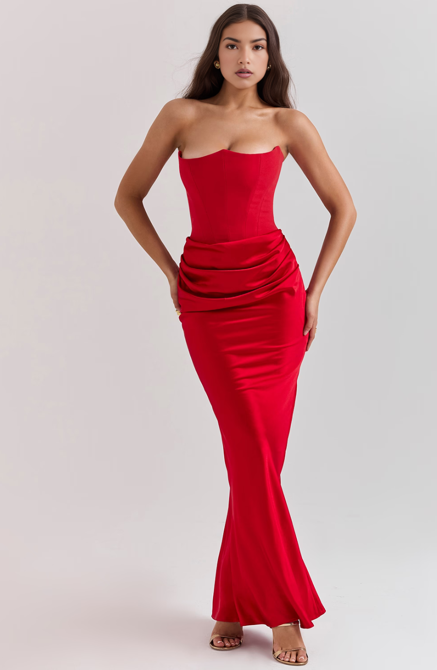 Hera - Elegante Abito da Festa Senza Spalline in Colore Unito