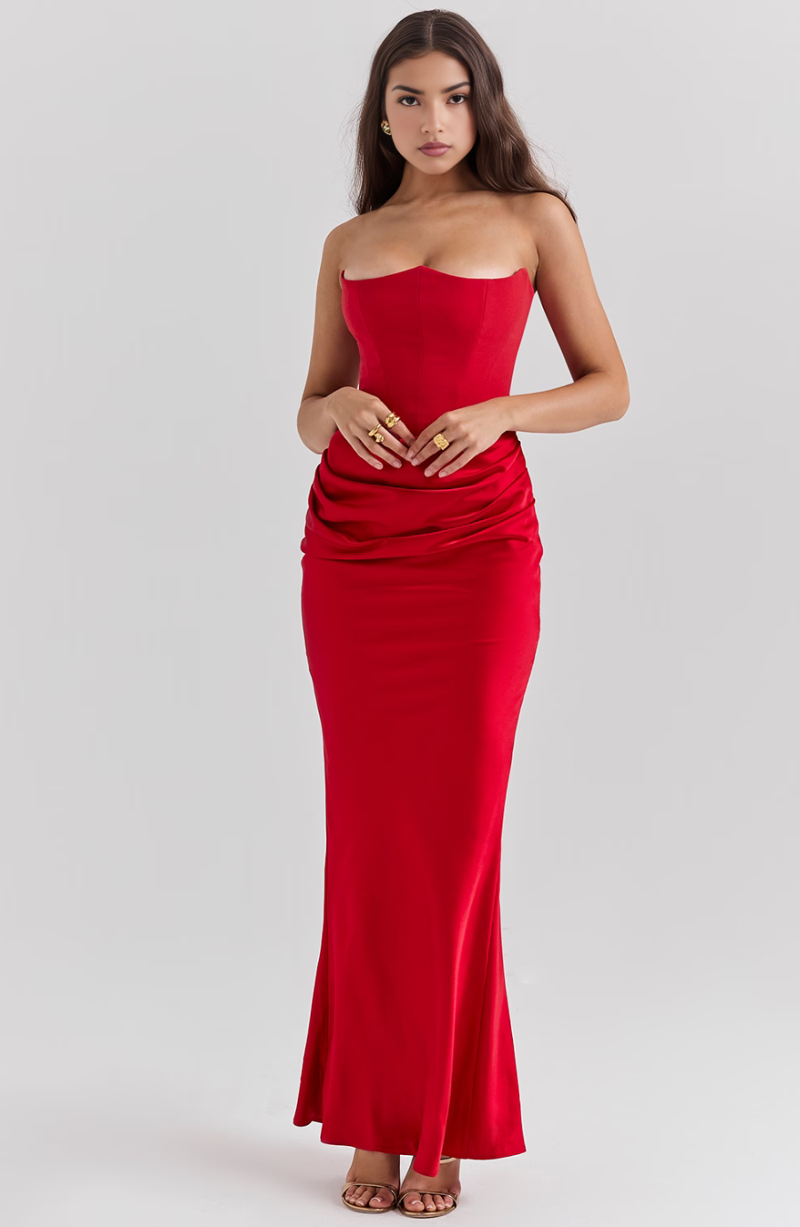 Hera - Elegante Abito da Festa Senza Spalline in Colore Unito