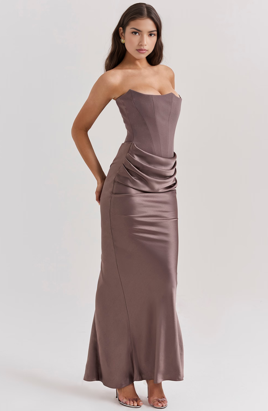 Hera - Elegante Abito da Festa Senza Spalline in Colore Unito