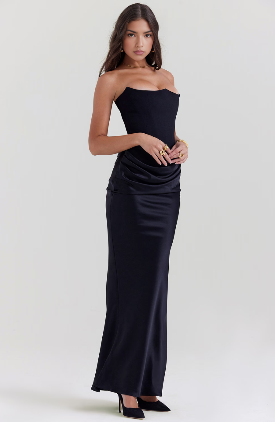 Hera - Elegante Abito da Festa Senza Spalline in Colore Unito