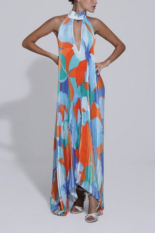 Isla – Elegante Abito Maxi Plissettato con Scollo Halter