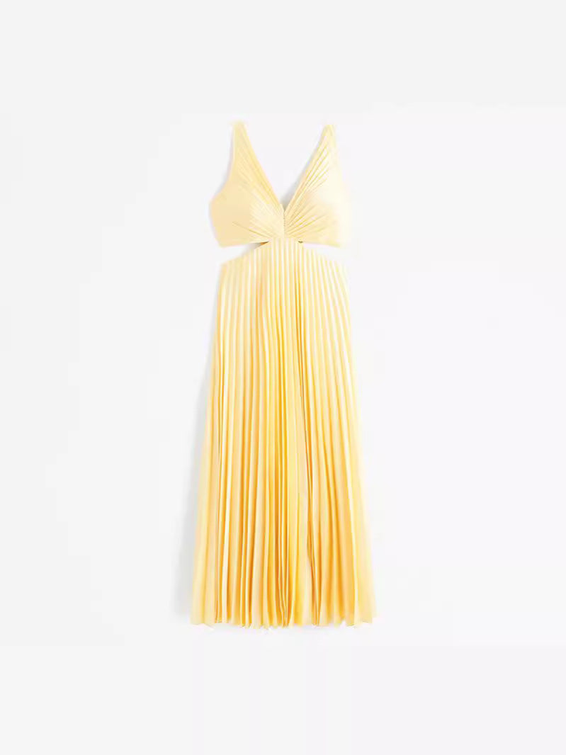 Sarai - Abito Maxi in Colore Unito con Scollo a V alla Moda