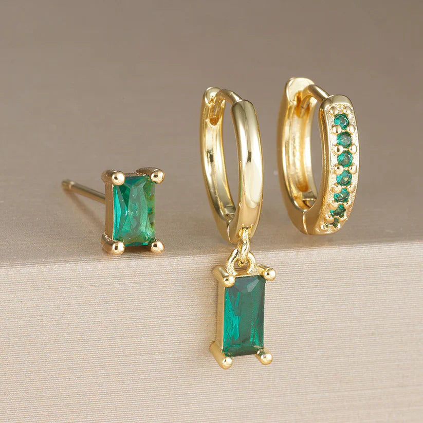 Orecchini in Oro con Zirconi Geometrici Verde Smeraldo