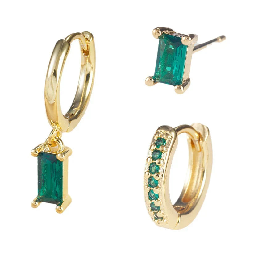 Orecchini in Oro con Zirconi Geometrici Verde Smeraldo