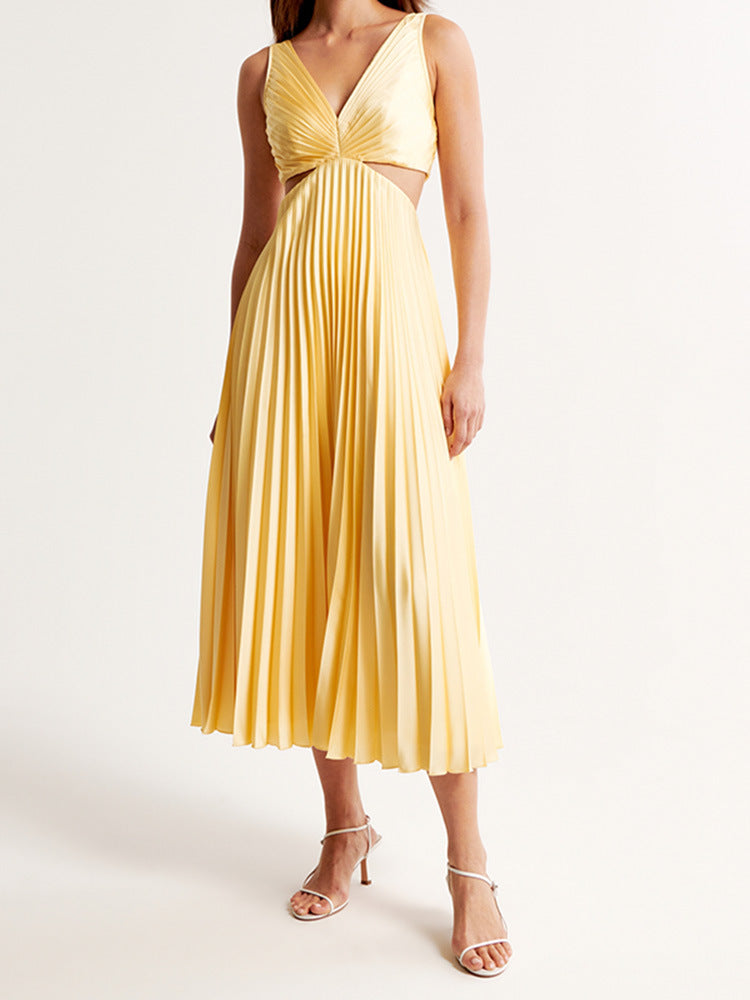Sarai - Abito Maxi in Colore Unito con Scollo a V alla Moda
