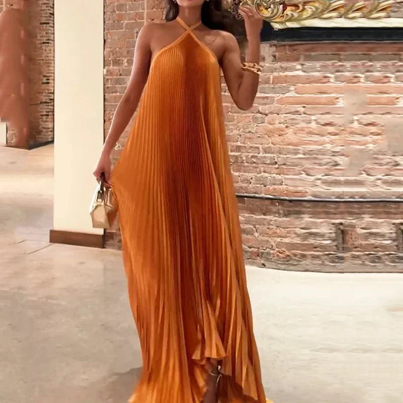 Mira - Abito Maxi con Scollo Halter Pieghettato Chic