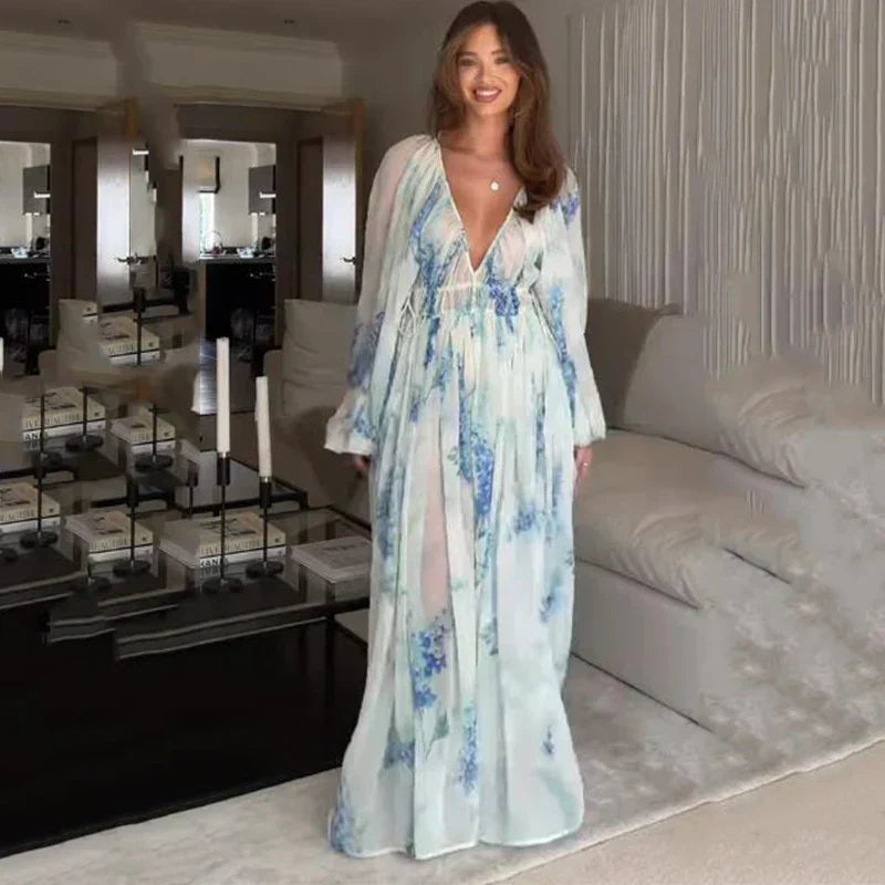 Nora – Abito Maxi Blu Oceano