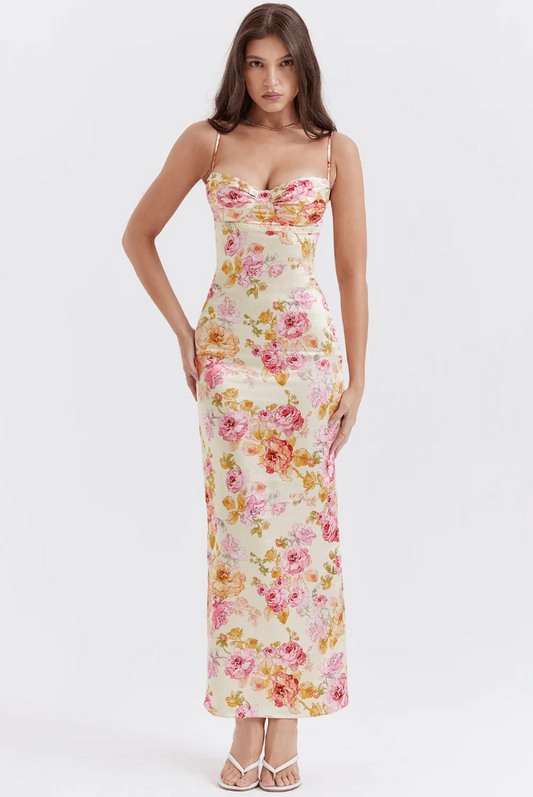 Selene - Incantevole Abito Floral con Spalline a Spaghetti