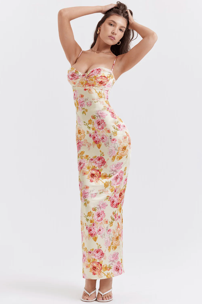 Selene - Incantevole Abito Floral con Spalline a Spaghetti