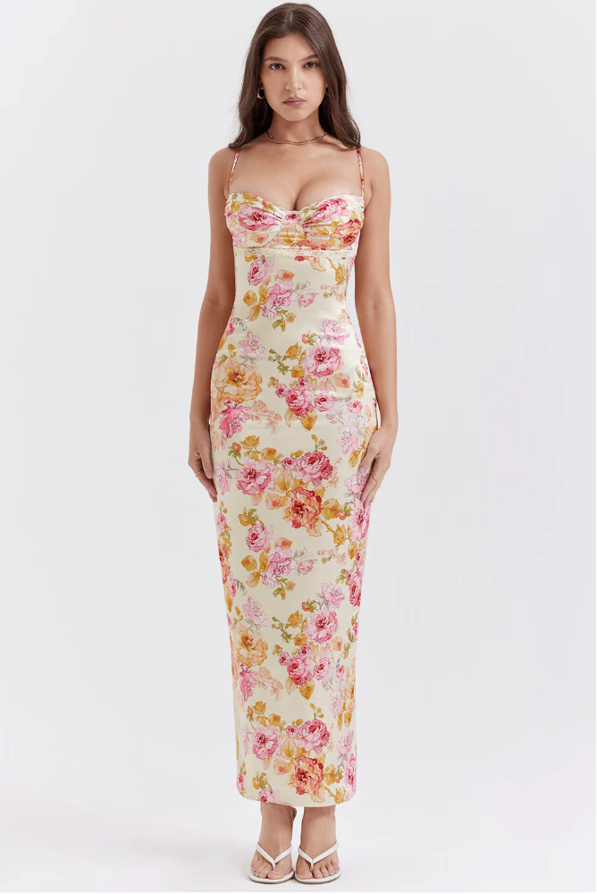 Selene - Incantevole Abito Floral con Spalline a Spaghetti