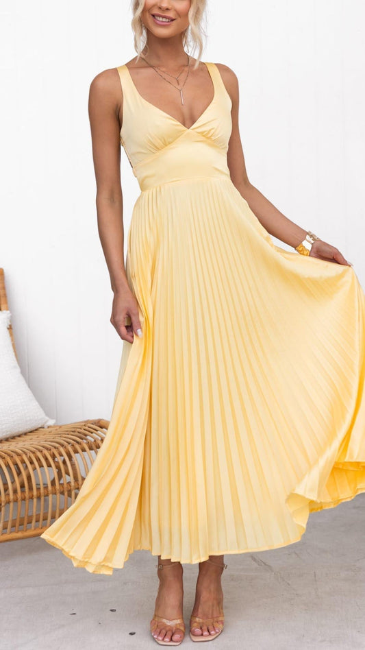 Nayeli - Elegante Abito Maxi Plissettato con Scollatura a V