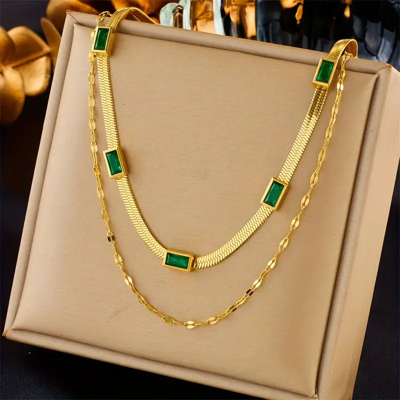 Collana Retro Oro a Doppio Strato Sorella Gem