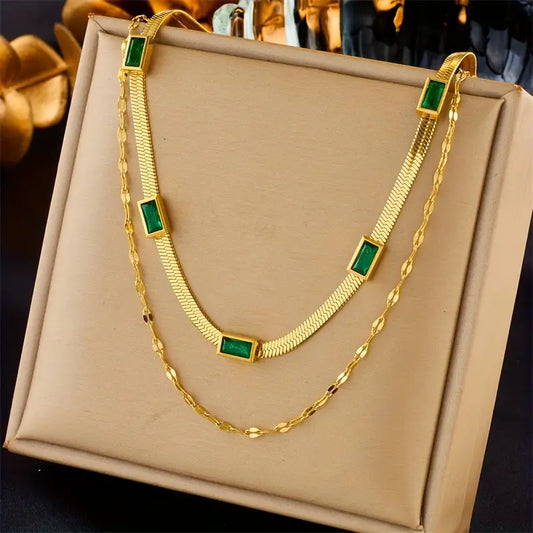 Collana Retro Oro a Doppio Strato Sorella Gem