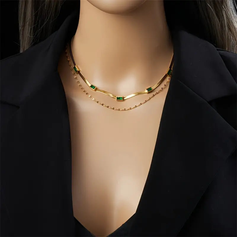 Collana Retro Oro a Doppio Strato Sorella Gem