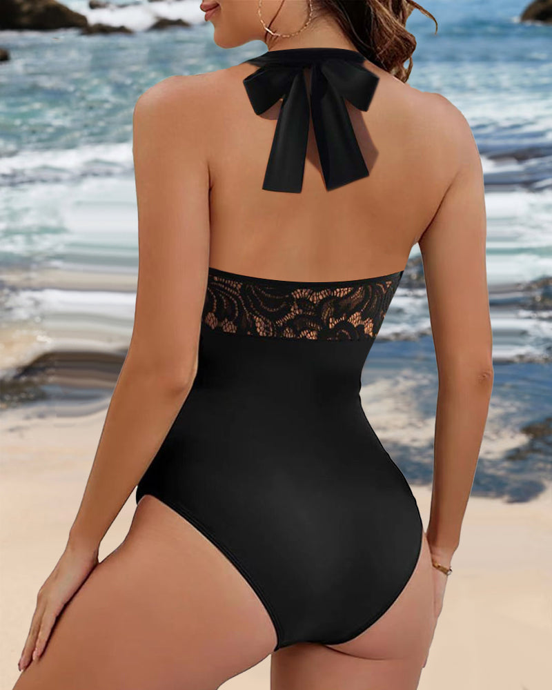 Jenny™ | Costume da bagno intero con scollatura e pieghe in pizzo - Ultimo giorno 80% di sconto!